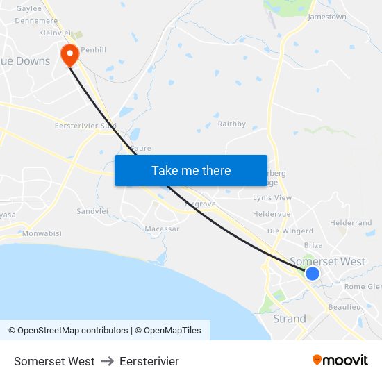 Somerset West to Eersterivier map