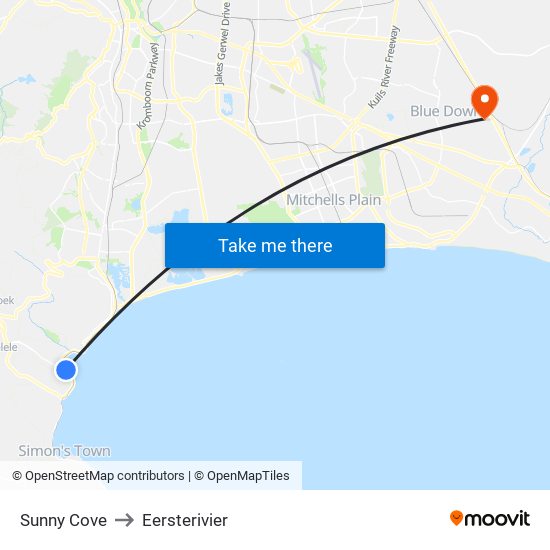Sunny Cove to Eersterivier map