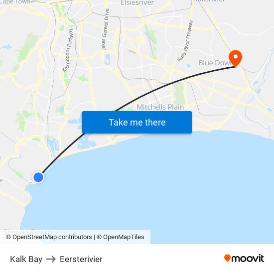 Kalk Bay to Eersterivier map