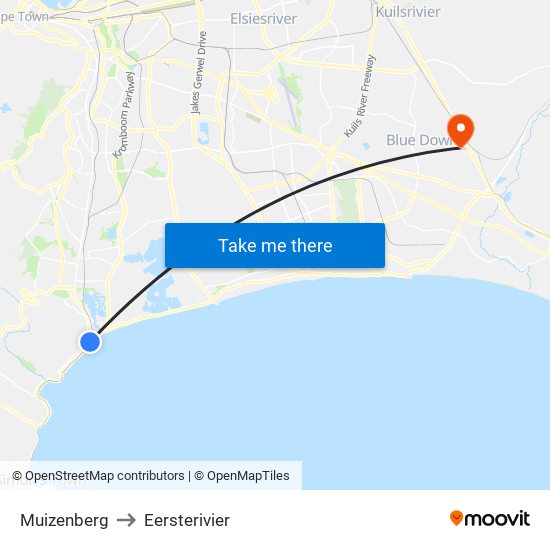 Muizenberg to Eersterivier map