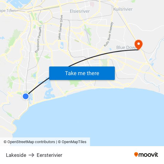Lakeside to Eersterivier map