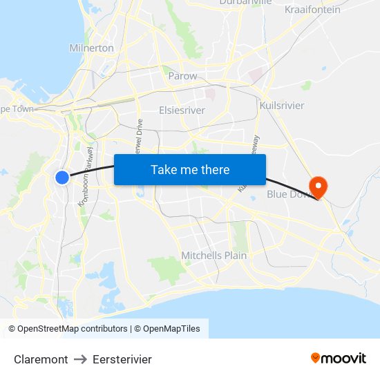 Claremont to Eersterivier map