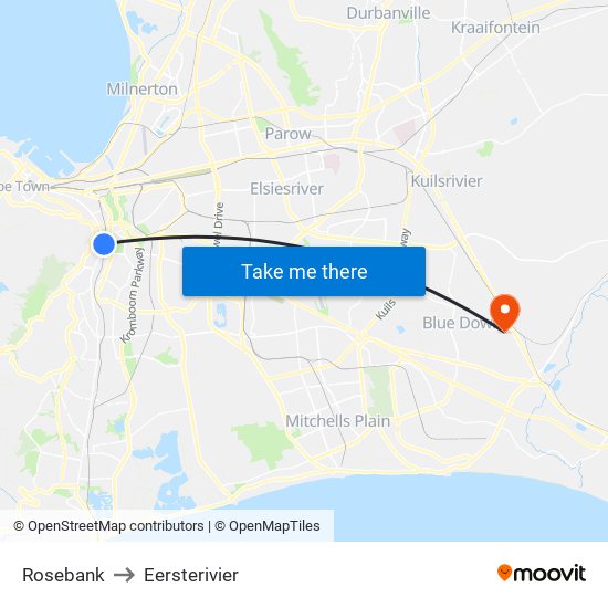Rosebank to Eersterivier map