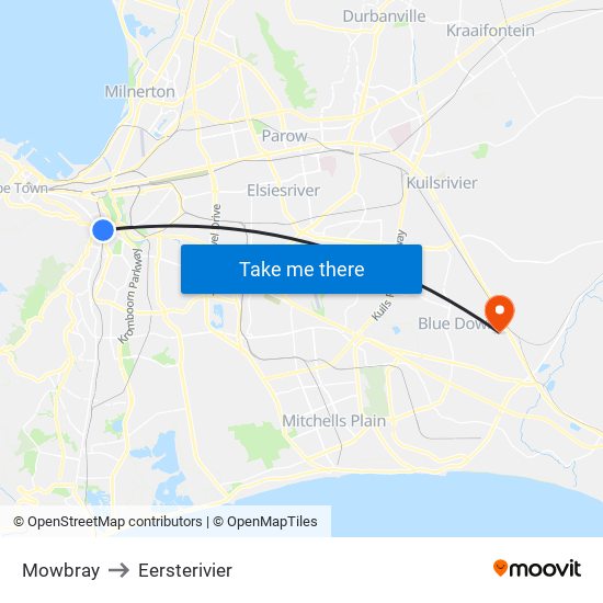 Mowbray to Eersterivier map