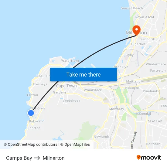Camps Bay to Milnerton map