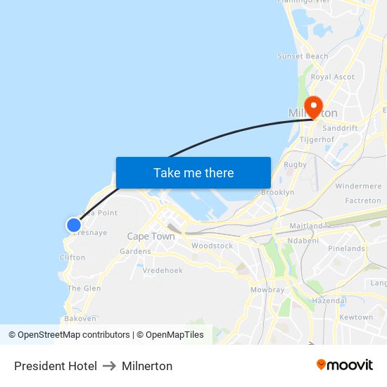 President Hotel to Milnerton map