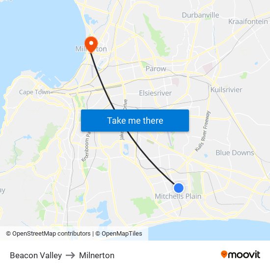 Beacon Valley to Milnerton map