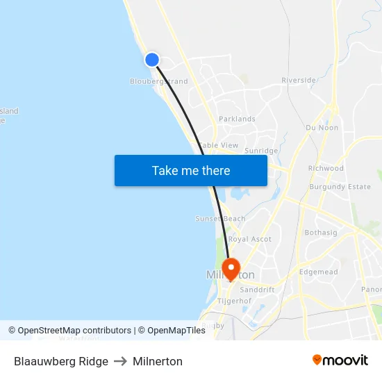 Blaauwberg Ridge to Milnerton map