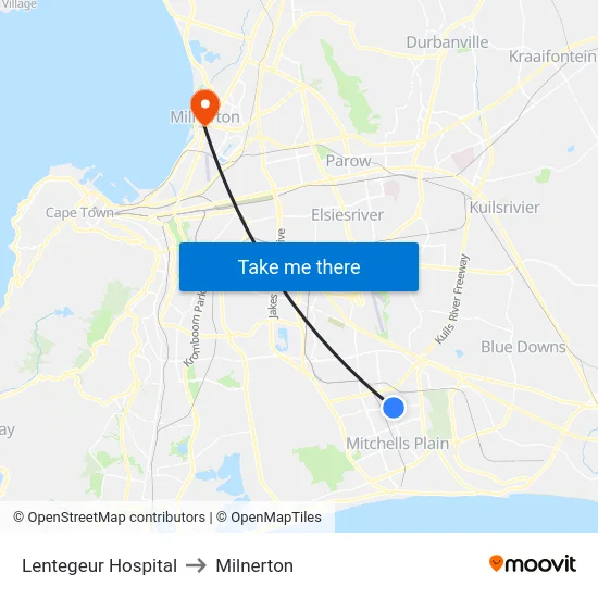 Lentegeur Hospital to Milnerton map