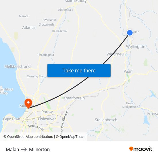 Malan to Milnerton map