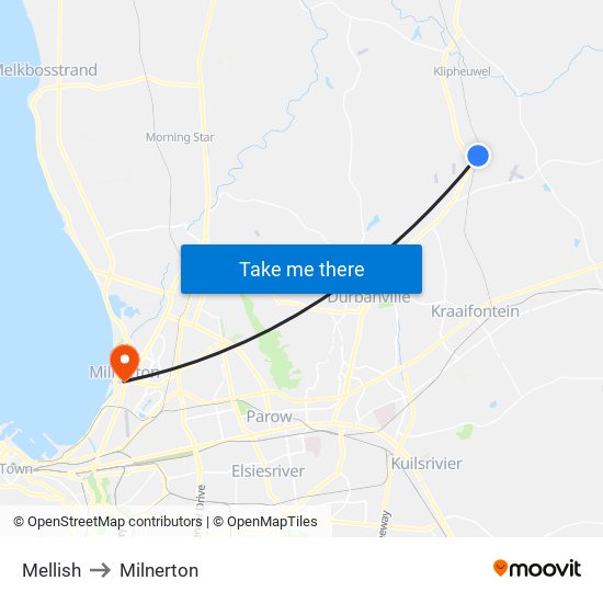 Mellish to Milnerton map