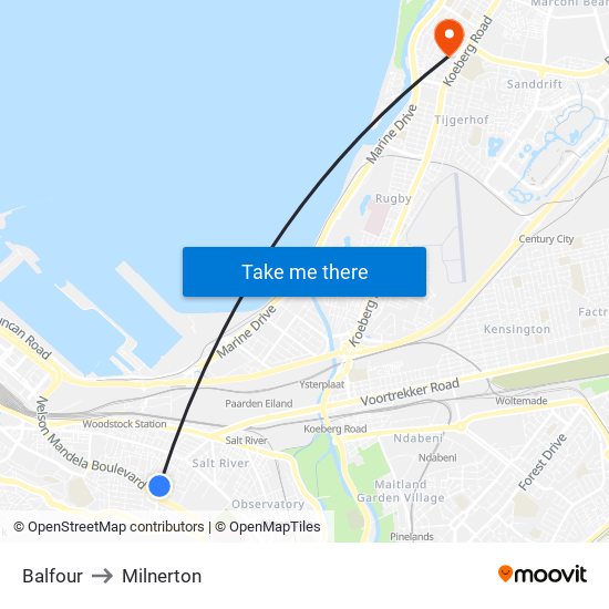 Balfour to Milnerton map