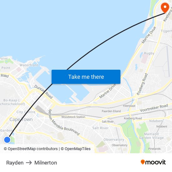 Rayden to Milnerton map