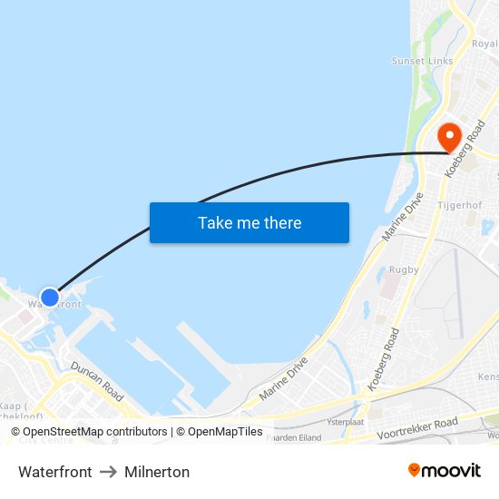 Waterfront to Milnerton map