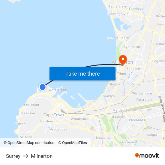 Surrey to Milnerton map