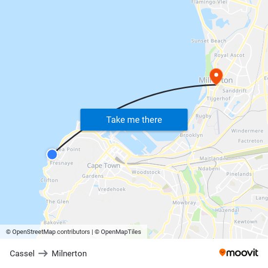 Cassel to Milnerton map