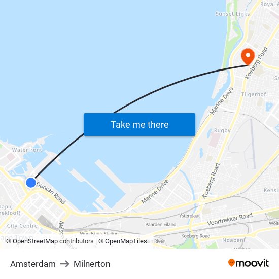 Amsterdam to Milnerton map