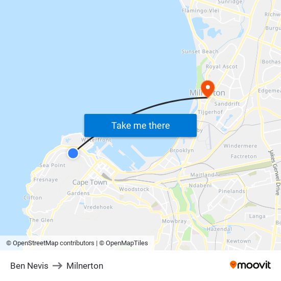 Ben Nevis to Milnerton map