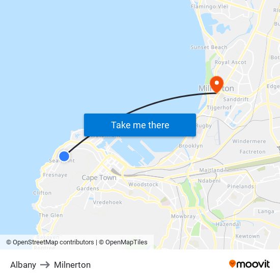 Albany to Milnerton map