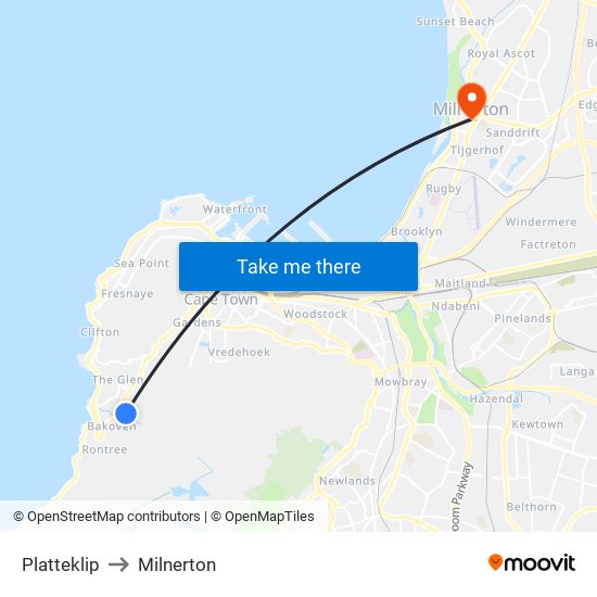 Platteklip to Milnerton map