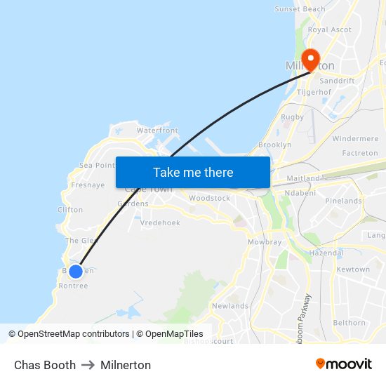 Chas Booth to Milnerton map