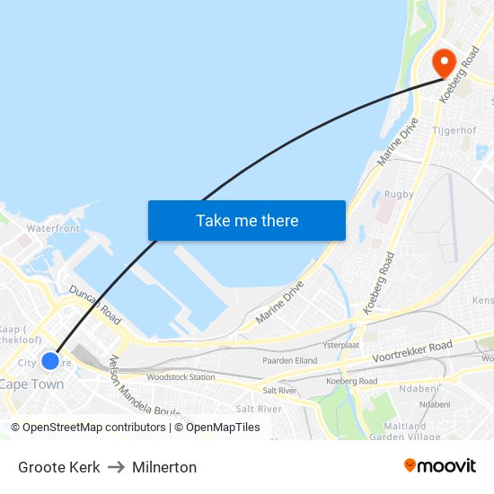 Groote Kerk to Milnerton map
