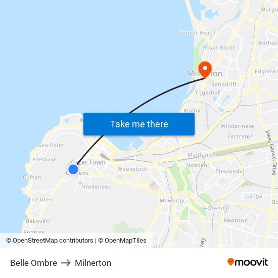 Belle Ombre to Milnerton map