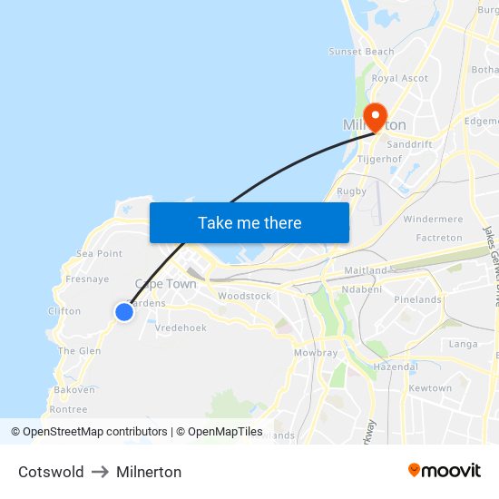 Cotswold to Milnerton map