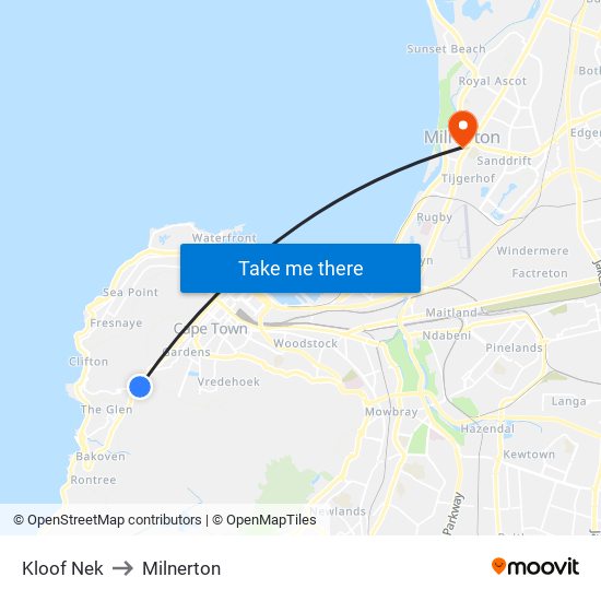 Kloof Nek to Milnerton map