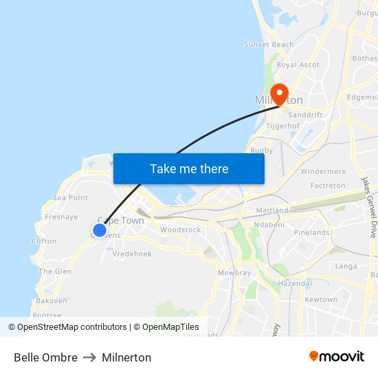 Belle Ombre to Milnerton map