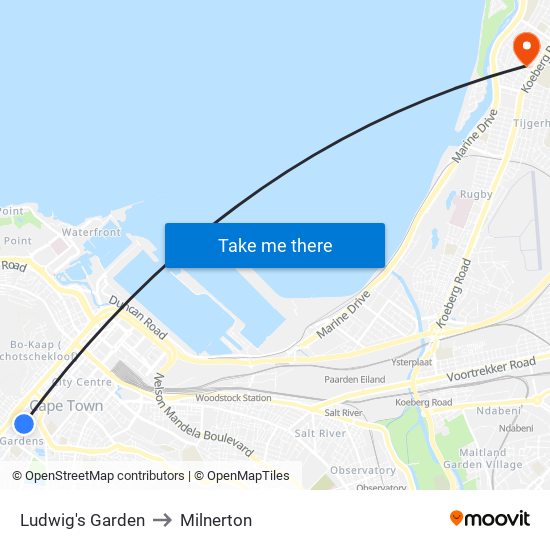 Ludwig's Garden to Milnerton map