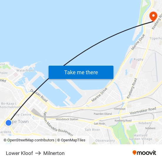 Lower Kloof to Milnerton map