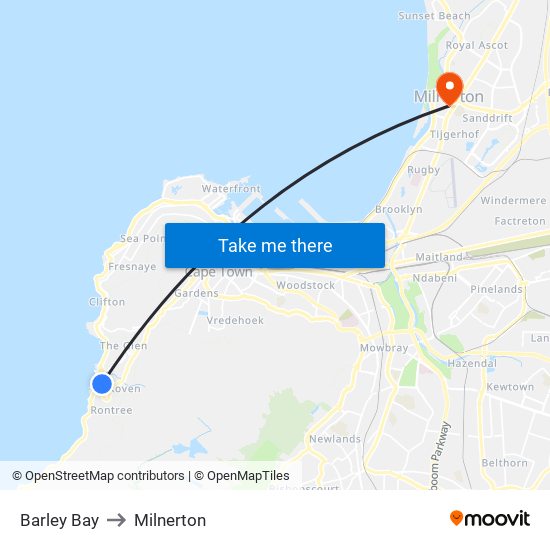 Barley Bay to Milnerton map