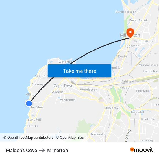 Maiden's Cove to Milnerton map