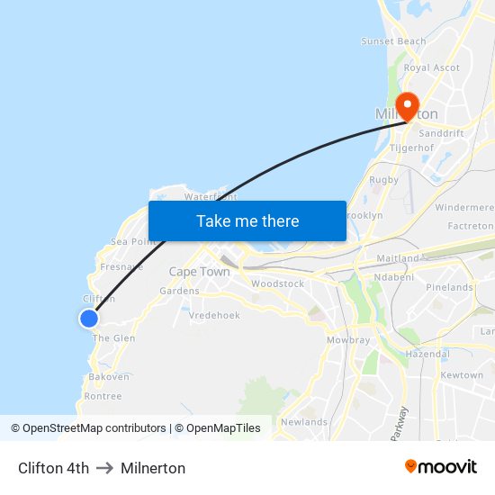 Clifton 4th to Milnerton map