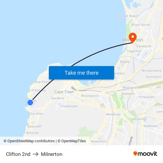 Clifton 2nd to Milnerton map