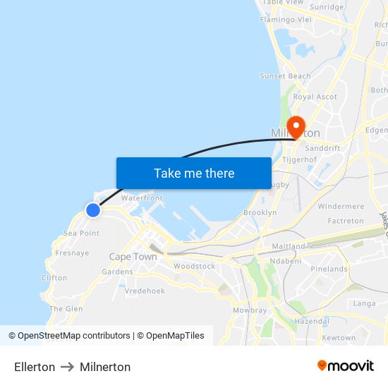 Ellerton to Milnerton map