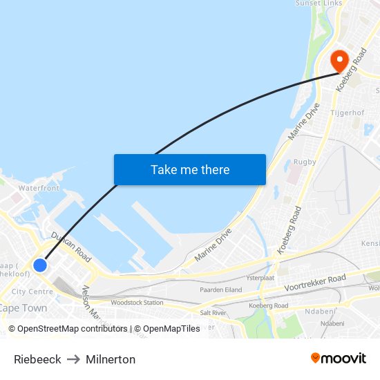 Riebeeck to Milnerton map