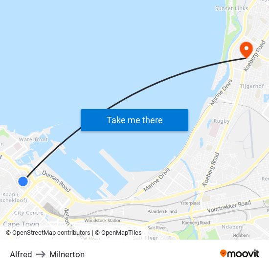 Alfred to Milnerton map