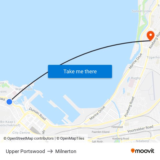 Upper Portswood to Milnerton map