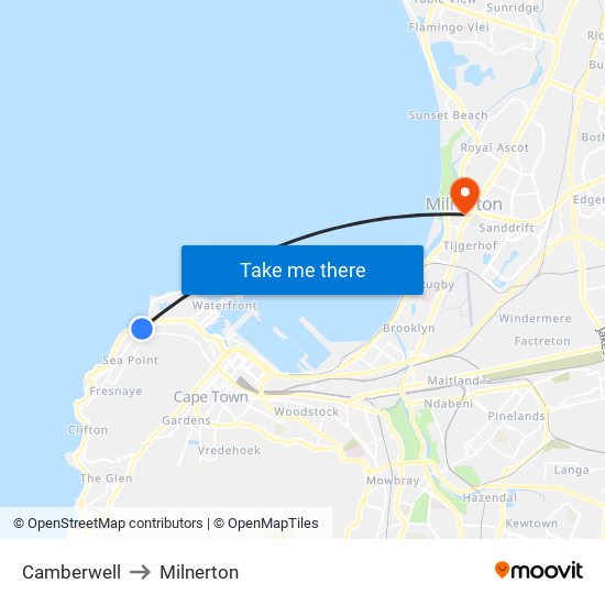 Camberwell to Milnerton map