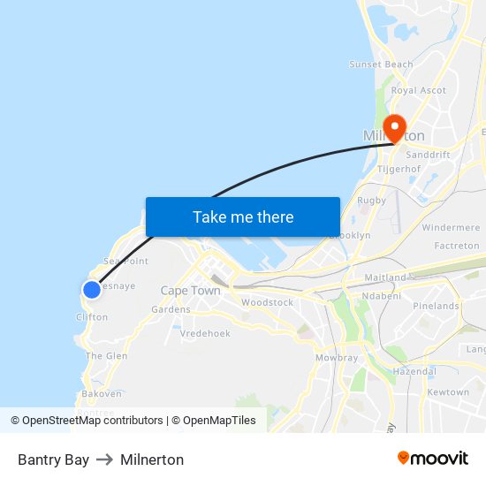 Bantry Bay to Milnerton map