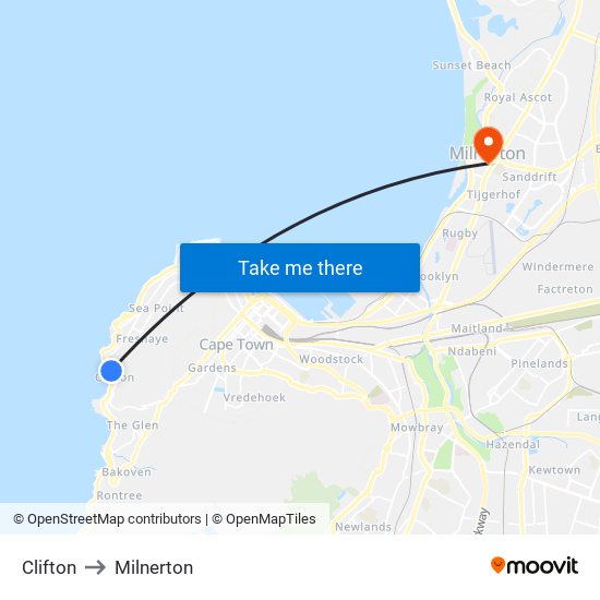 Clifton to Milnerton map