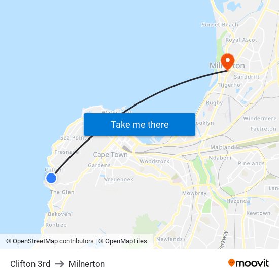 Clifton 3rd to Milnerton map