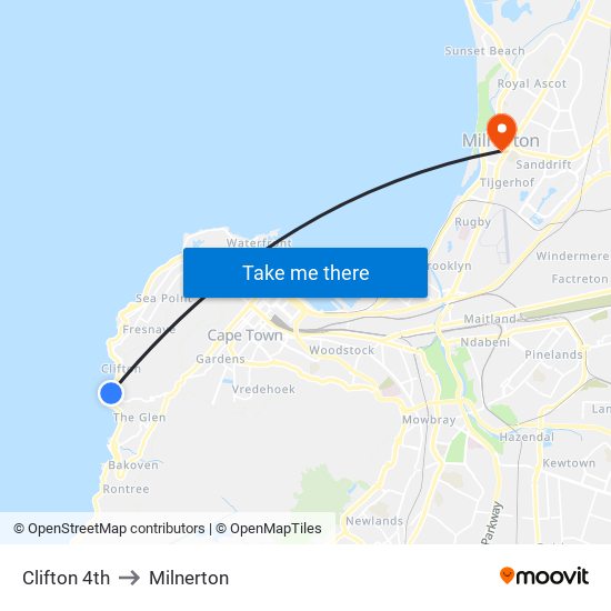 Clifton 4th to Milnerton map