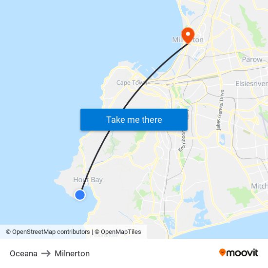 Oceana to Milnerton map