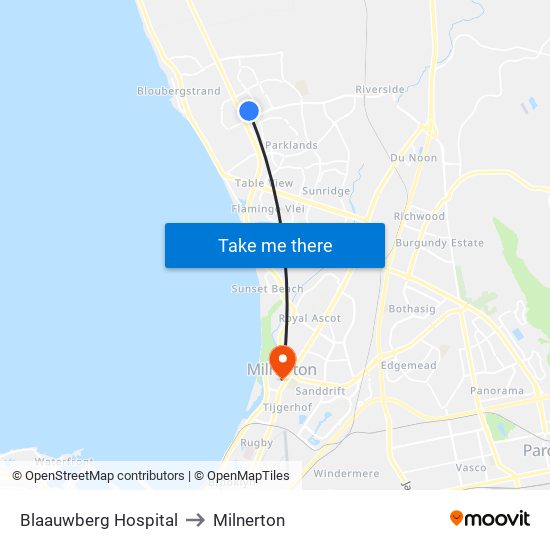 Blaauwberg Hospital to Milnerton map