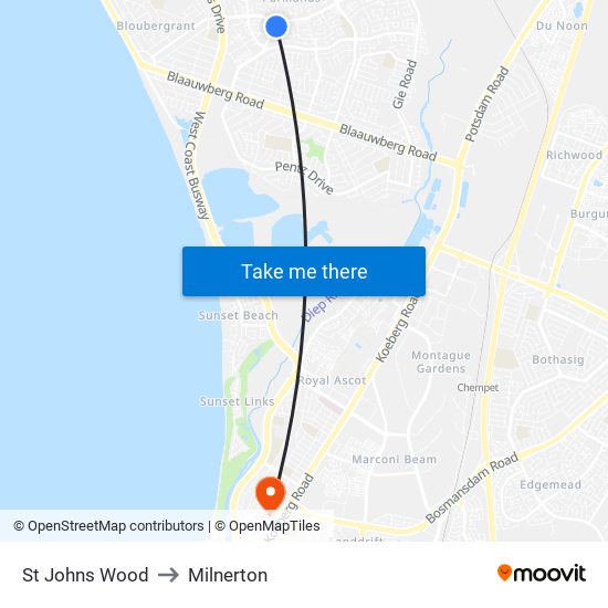 St Johns Wood to Milnerton map