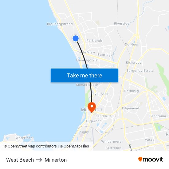 West Beach to Milnerton map
