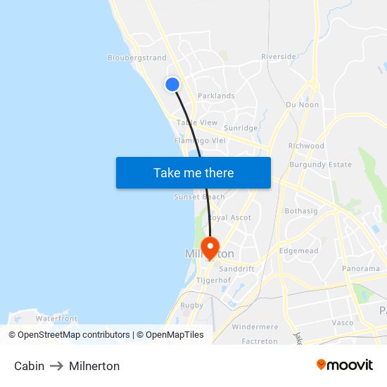 Cabin to Milnerton map